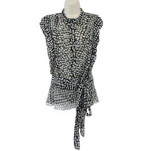 By Malene Birger Womens Sz S Edma Semi Sheer Silk Stud Button Belted Blouse